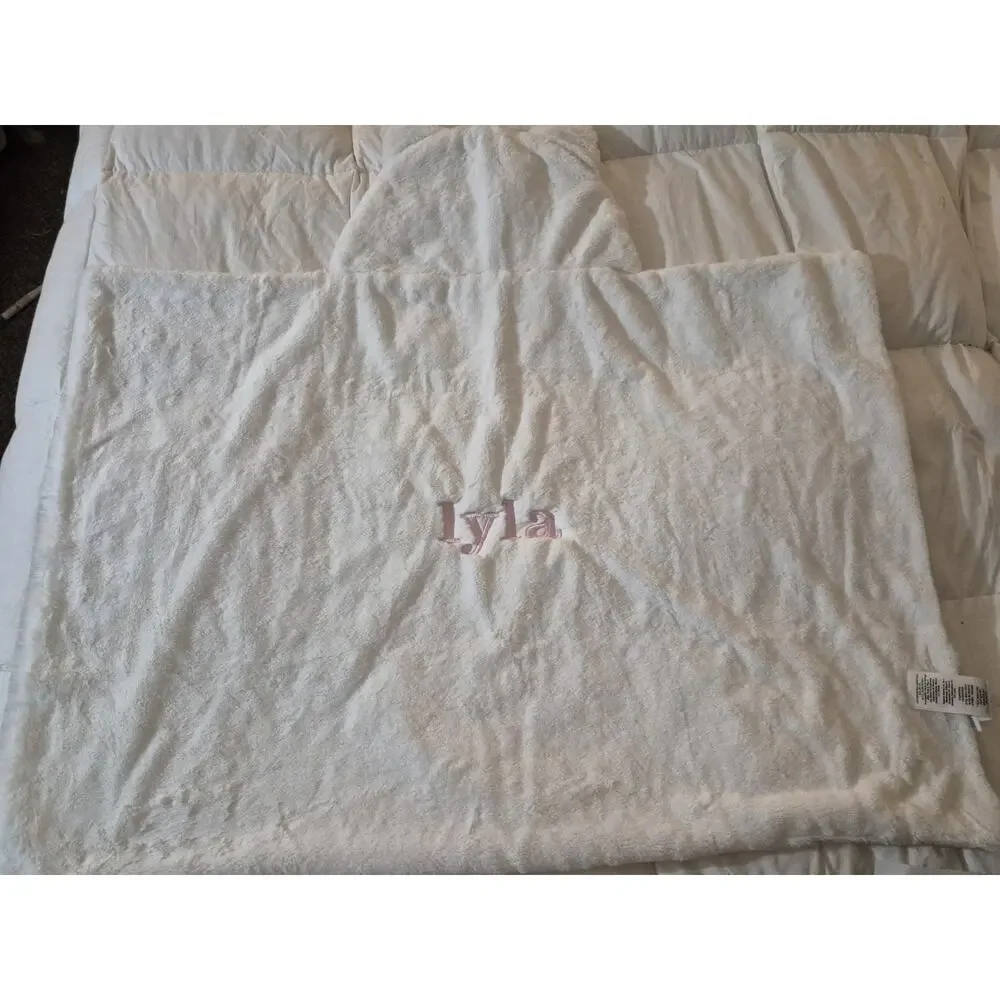 💥 POTTERY BARN KIDS Kitty Fur Nursery Critter Wrap Hooded Towel White Lyla C
